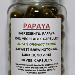 Organic Papaya 50 500mg Vegan Capsules + Free Shipping