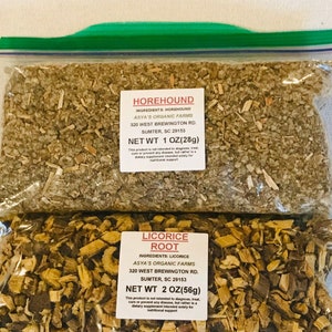 Organic Horehound Leaf Tea 1 Oz + Organic Licorice Root Tea 2 Oz