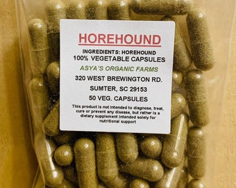 Organic Horehound 50 500mg Vegan Capsules + Free Shipping