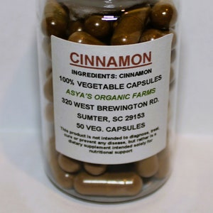 Organic Cinnamon 50 500mg Vegan Capsules + Free Shipping