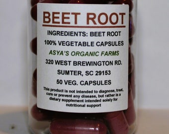 Organic Beet Root Powder 50 500mg Vegan Capsules + Free Shipping