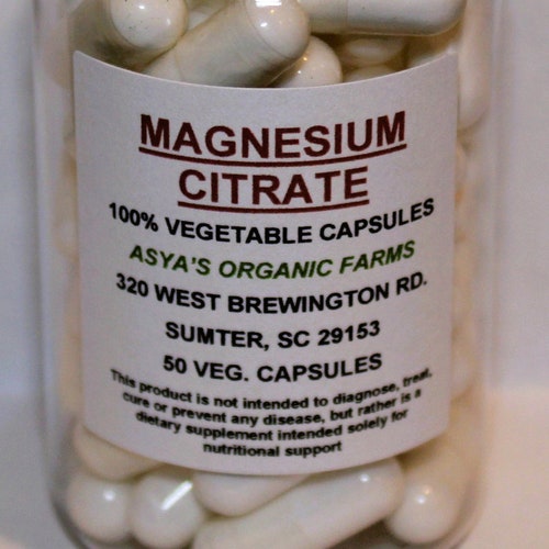 Organic Magnesium Citrate 50 500mg Vegan Capsules Free Etsy