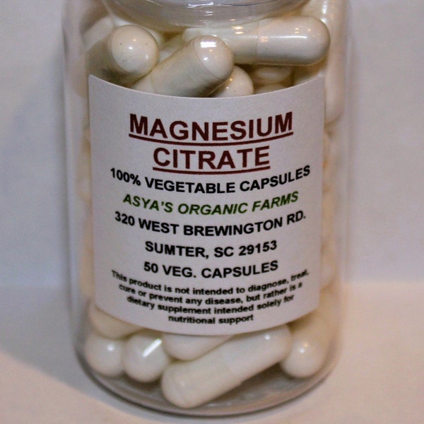 Organic Magnesium Citrate 50 500mg Vegan Capsules + Free Shipping