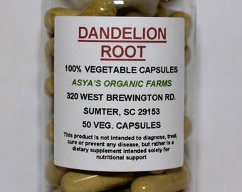 Organic Dandelion Root 50 500mg Vegan Capsules + Free Shipping
