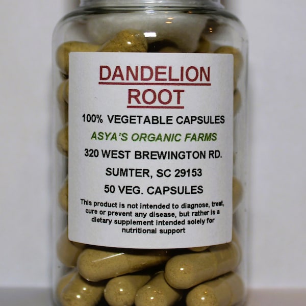 Organic Dandelion Root 50 500mg Vegan Capsules + Free Shipping