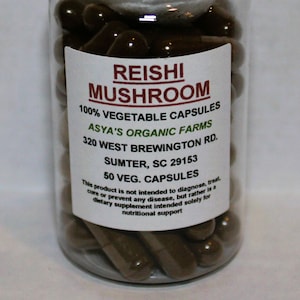 Organic Reishi Mushroom 50 500mg Vegan Capsules + Free Shipping