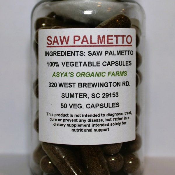 Organic Saw Palmetto  50 500mg Vegan Capsules + Free Shipping