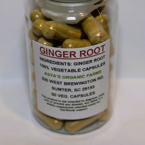 Organic Ginger Root 50 500mg Vegan Capsules + Free Shipping