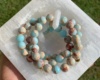 Jasper & Clear Quartz Stretch Bracelet | Crystal and Stones | Crystal Jewelry | Crystal Bracelets