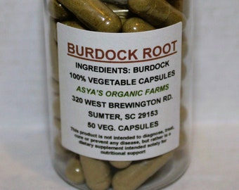 Organic Burdock Root 50 500mg Vegan Capsules + Free Shipping