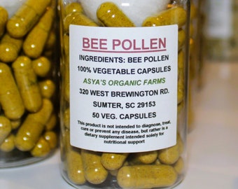 Organic Bee Pollen 50 500mg Vegan Capsules + Free Shipping
