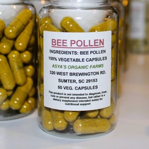 Organic Bee Pollen 50 500mg Vegan Capsules + Free Shipping