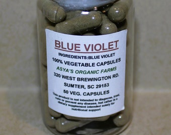 Organic Blue Violet 50 500mg Vegan Capsules + Free Shipping