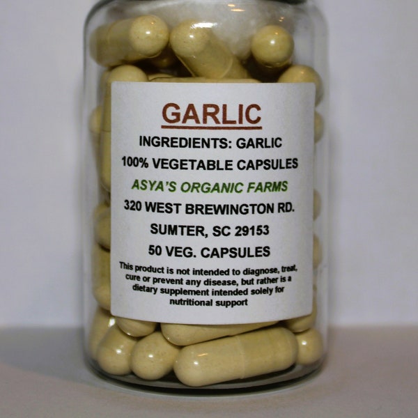 Organic Garlic 50 500mg Vegan Capsules + Free Shipping