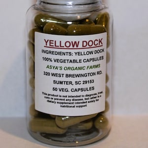 Organic Yellow Dock 50 500mg Vegan Capsules + Free Shipping