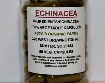 Organic Echinacea 50 500mg Vegan Capsules + Free Shipping