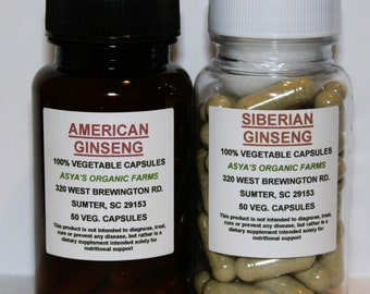 American Ginseng And Siberian Ginseng Root Set 50 500mg Vegan Capsules + Free Shipping