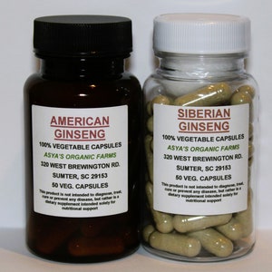 American Ginseng And Siberian Ginseng Root Set 50 500mg Vegan Capsules + Free Shipping