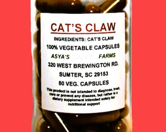 Cat’s Claw Bark 50 500mg Vegan Capsules + Free Shipping