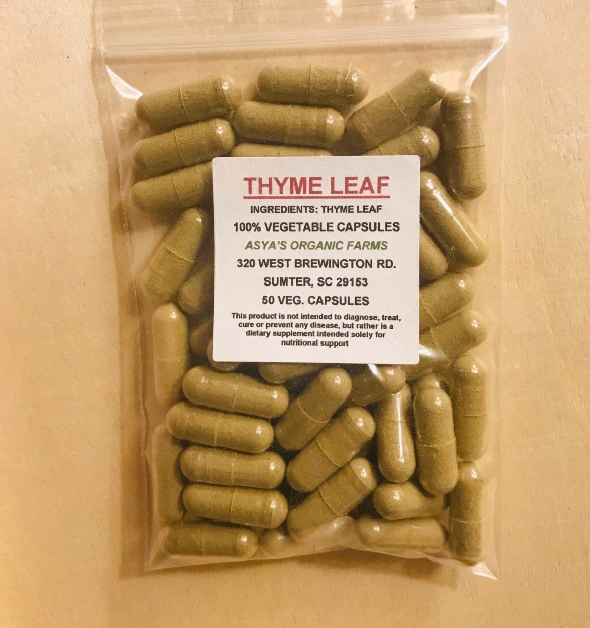 Organic Thyme Leaf 50 500mg Vegan Capsules + Free Shipping