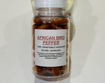 African Bird Pepper 50 500mg Vegan Capsules + Free Shipping