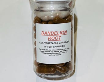 Organic Dandelion Root Vegan Capsules, 500mg (50 Count)
