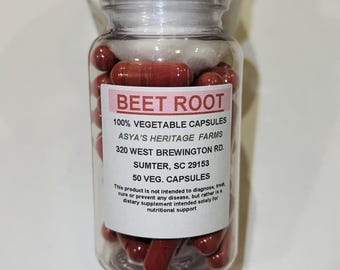 Beet Root Powder 50 500mg Vegan Capsules + Free Shipping