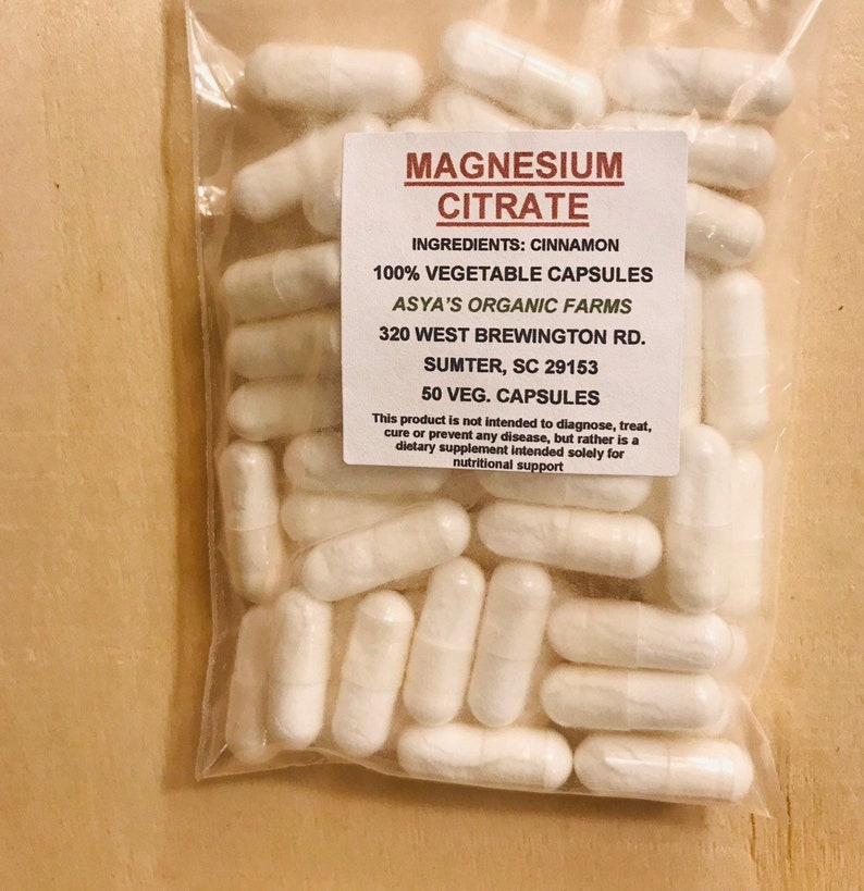 Organic Magnesium Citrate 50 500mg Vegan Capsules Free Etsy