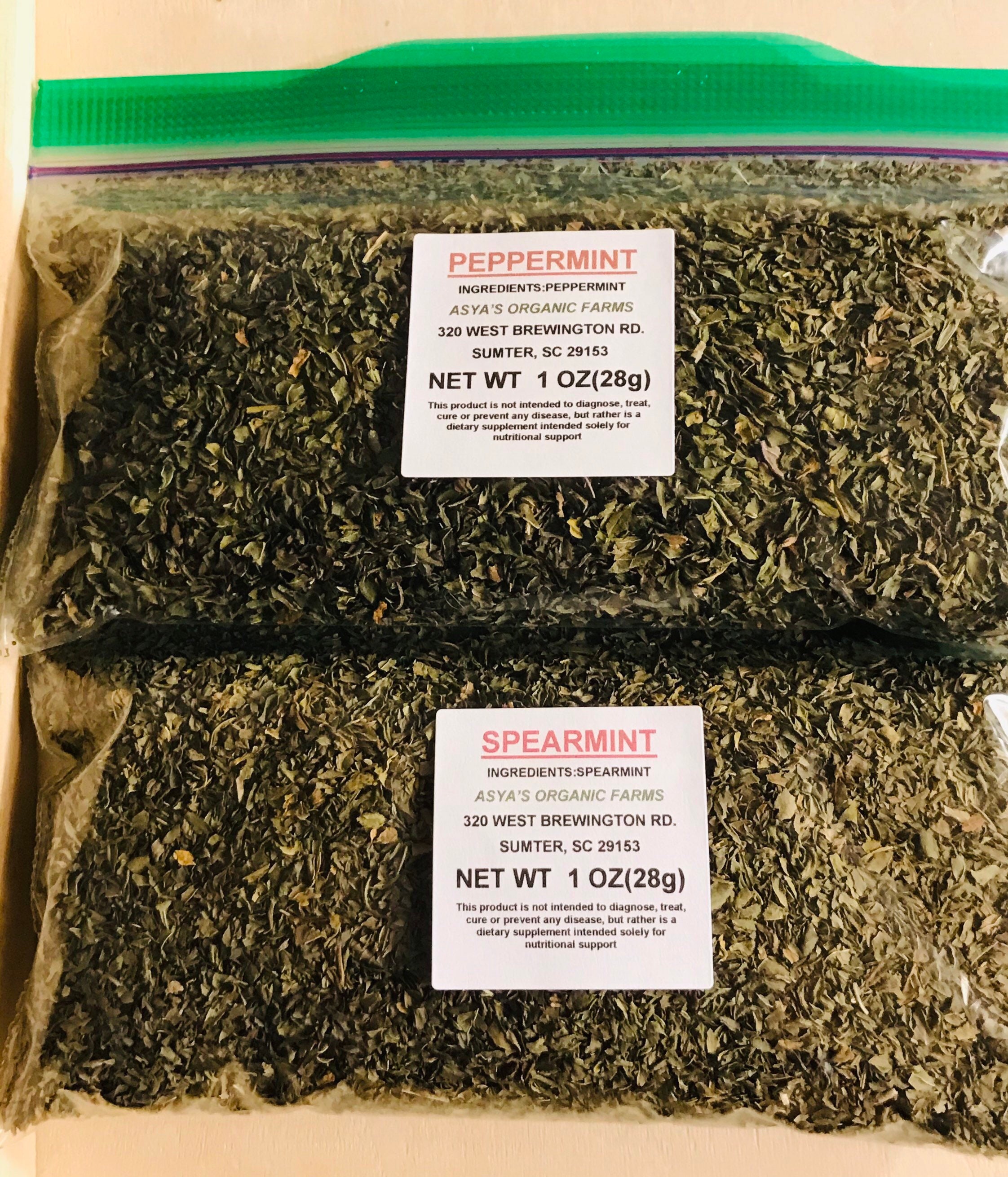 Organic Peppermint Leaf Tea 1 Oz + Spearmint  Leaf Tea 1 Oz
