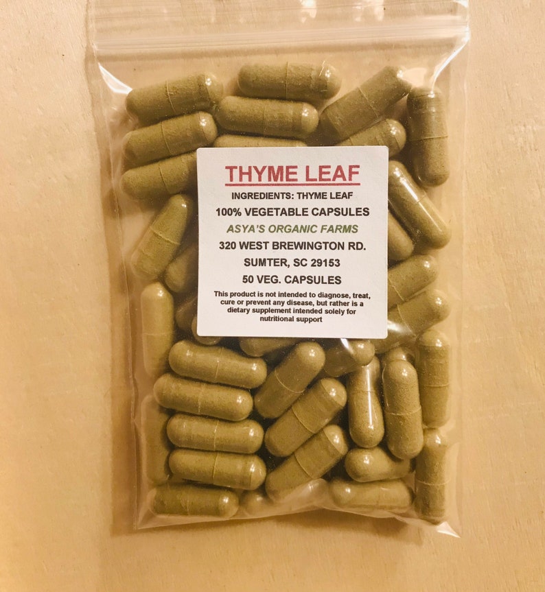 Organic Thyme Leaf 50 500mg Vegan Capsules Free Shipping Etsy