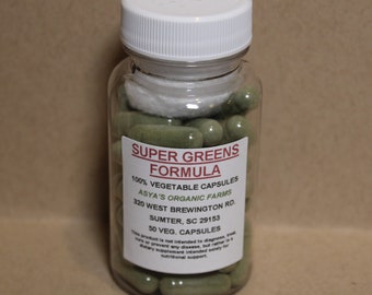 Super Greens Formula 50 500mg Vegan Capsules + Free Shipping