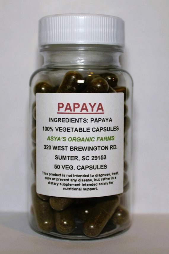 Organic Papaya Capsules, 500mg Vegan Supplement (50 Veg.Caps)
