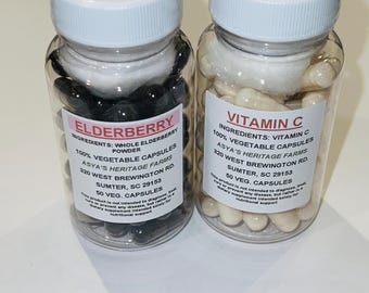 Elderberry + Vitamin C 50 500mg Vegan Capsules set + Free Shipping