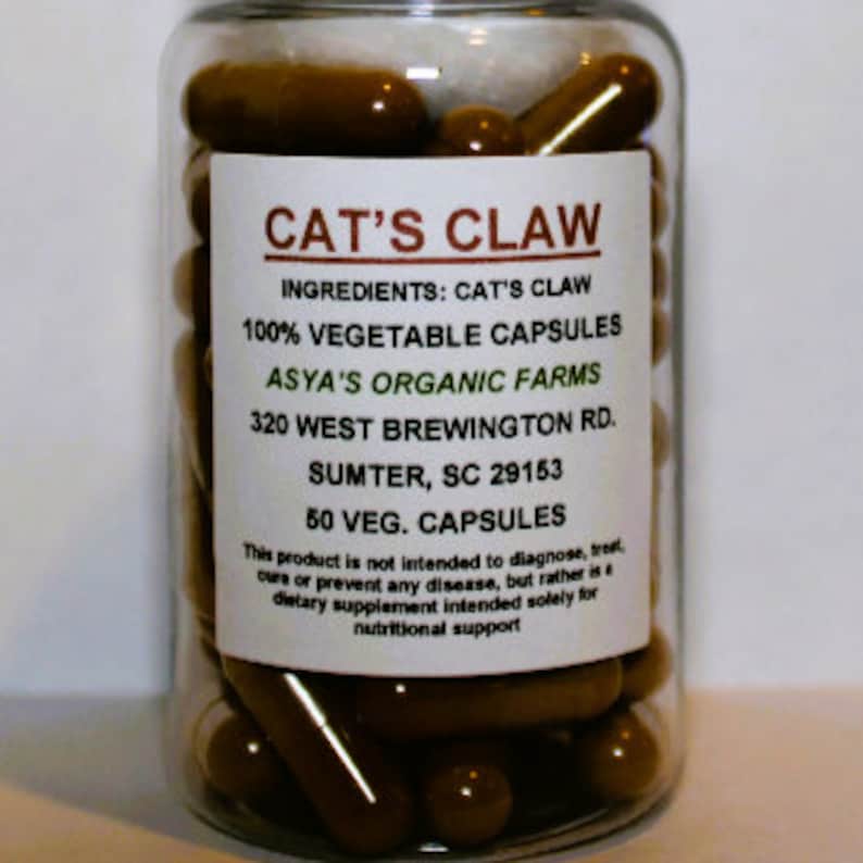 Organic Cat’s Claw Bark 50 500mg Vegan Capsules + Free Shipping