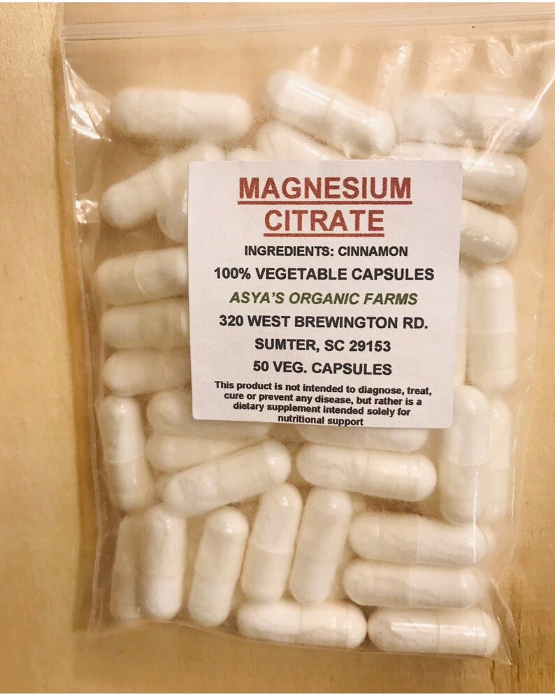 Organic Magnesium Citrate 50 500mg Vegan Capsules Free Etsy