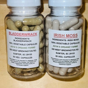 Organic Irish Moss/Sea Moss & Bladderwrack Set 50 500mg Vegan Capsules.