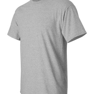 May include: A plain gray short-sleeved t-shirt.