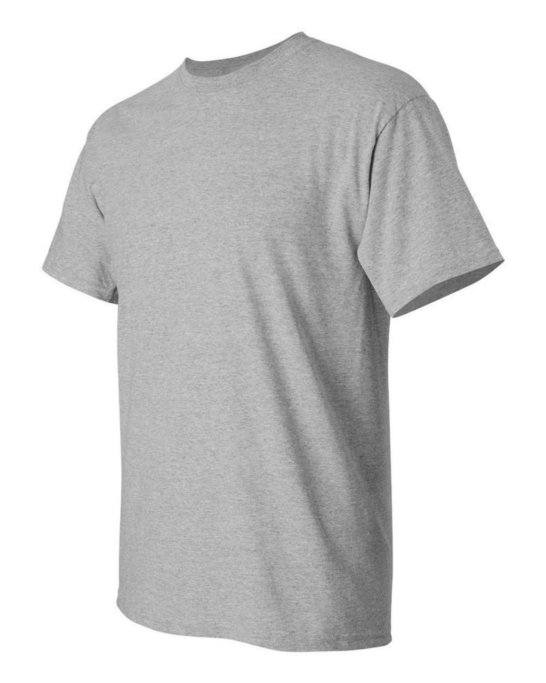 May include: A plain gray short-sleeved t-shirt.