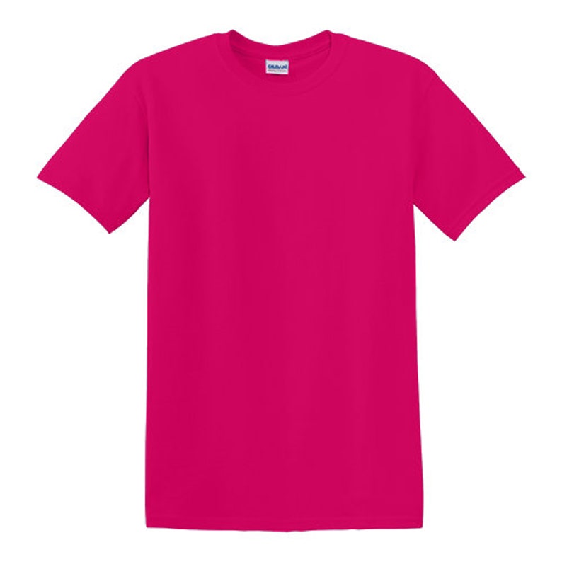 May include: A bright pink t-shirt with a short sleeve.