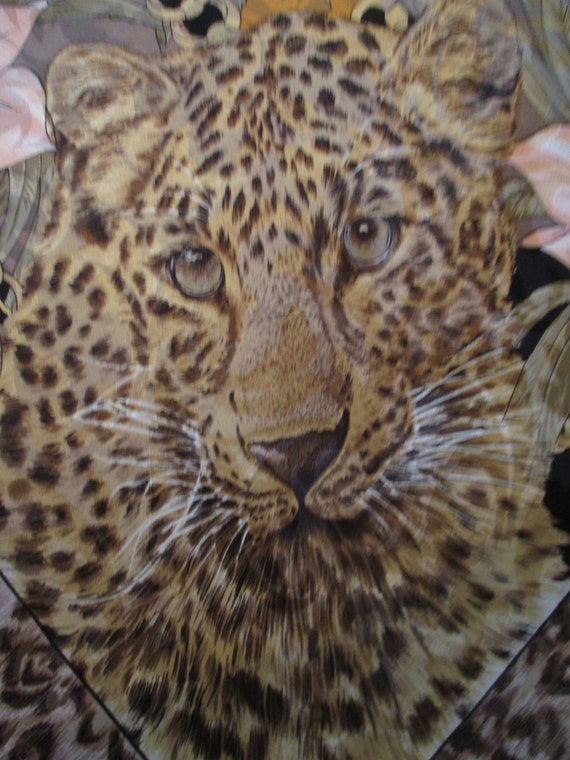 Silk scarf beautiful damask, leopard, with its la… - image 1