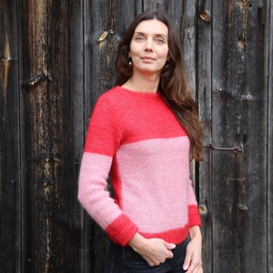 Cropped sweater, Red with pink wool Sweater, Red Mohair Sweater, Red mohair wool jumper,