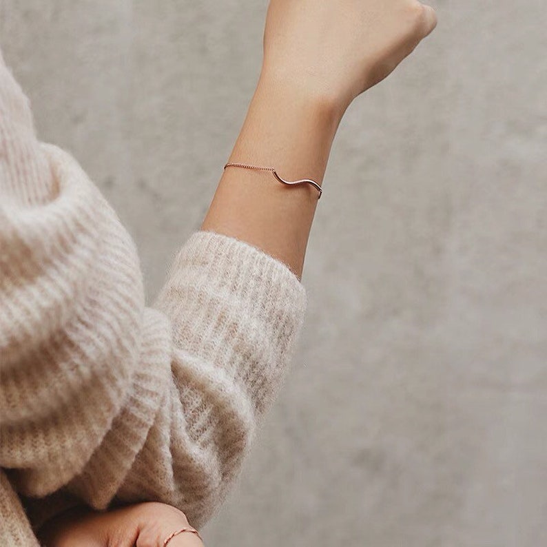 Curved bar Simple bracelet Minimalist tube bracelet\u00a0Dainty Rose Gold bracelet Delicate layering bracelet Dainty Minimalist jewelry