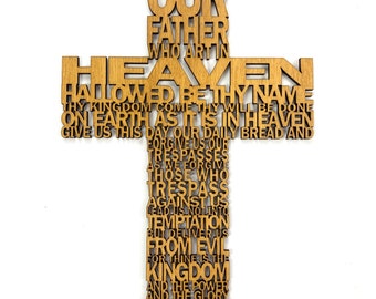 Large Our Father wooden stenciled wall cross Our Father prayer Our Lords Prayer art