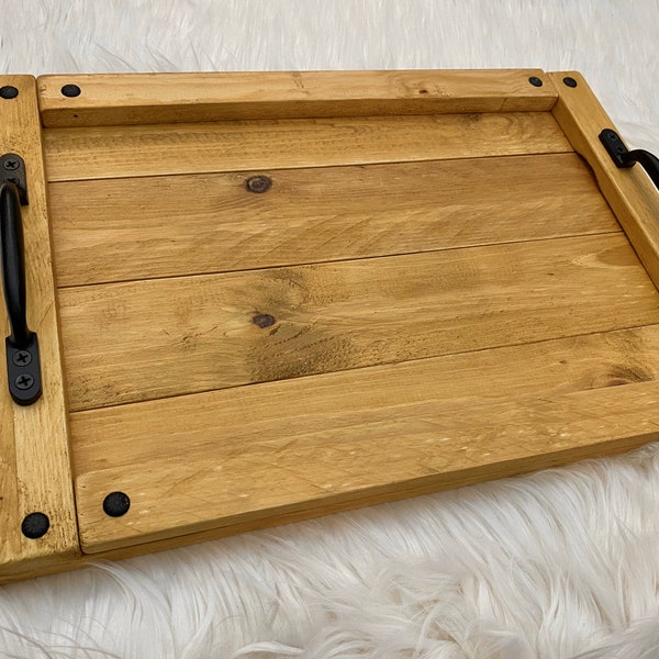 Large Handmade wooden serving tray rustic farmhouse vintage old gift present breakfast kitchen dinner
