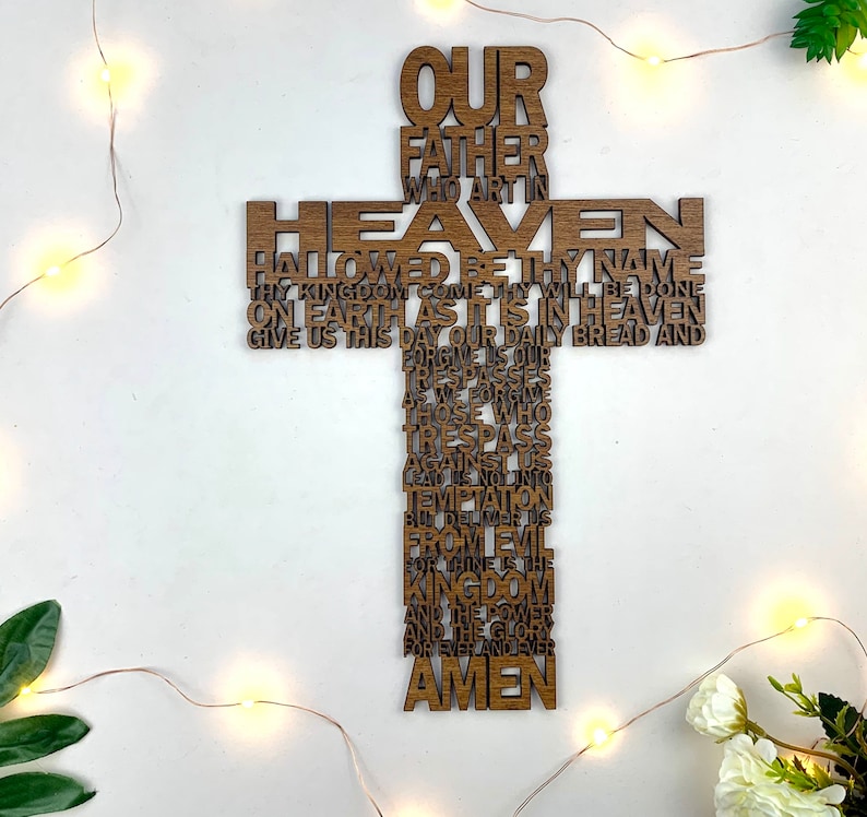Large Our Father wooden stenciled wall cross Our Father prayer Etsy