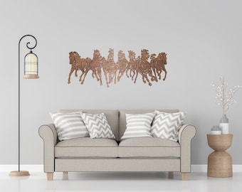 Large Wall Wooden 3D Art Nature Running Horses decor picture Openwork screen divider canvas ornament living room entrance panel plywood