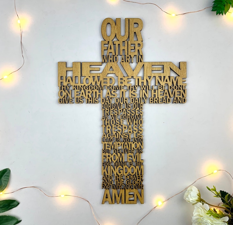 Large Our Father wooden stenciled wall cross Our Father prayer Etsy