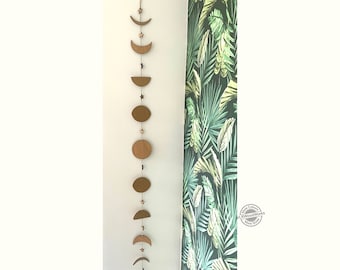 Wall Moon Phase - Wooden Moon Phase - Moon Phase Wall Hanging - Boho Wall Decor - Hanging Bell