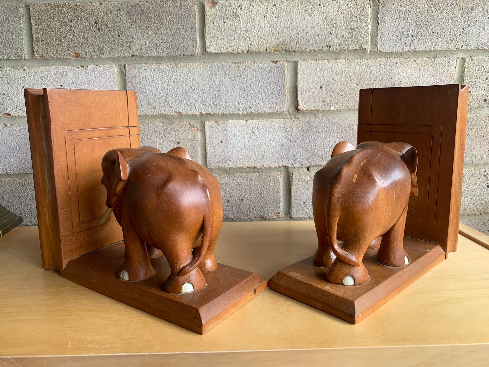 Beautiful Bookends Vintage Elephant Wooden Elephants Nursery Etsy