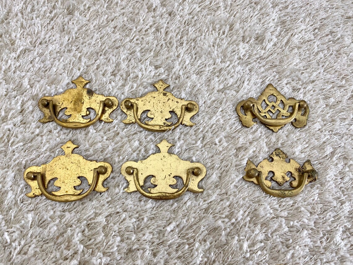 6 X Vintage Brass Furniture Handles Etsy UK